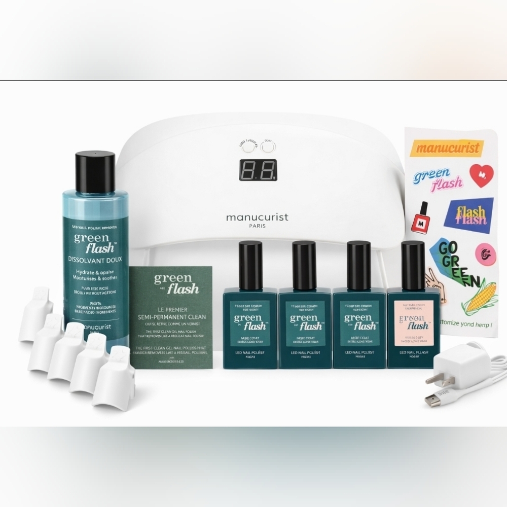Manucurist Green Flash LED Gel Nail Kit Lamp + Polish Base Top Remover Set